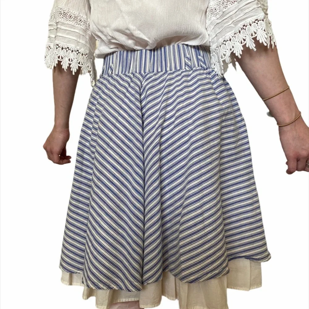 Zara Blue White Stripe Mini Skirt Layered Built-In Petticoat Elastic Waist Flowy
